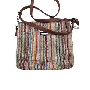 Rosetti Multicolor Woven Straw Crossbody Bag With Leather Trim